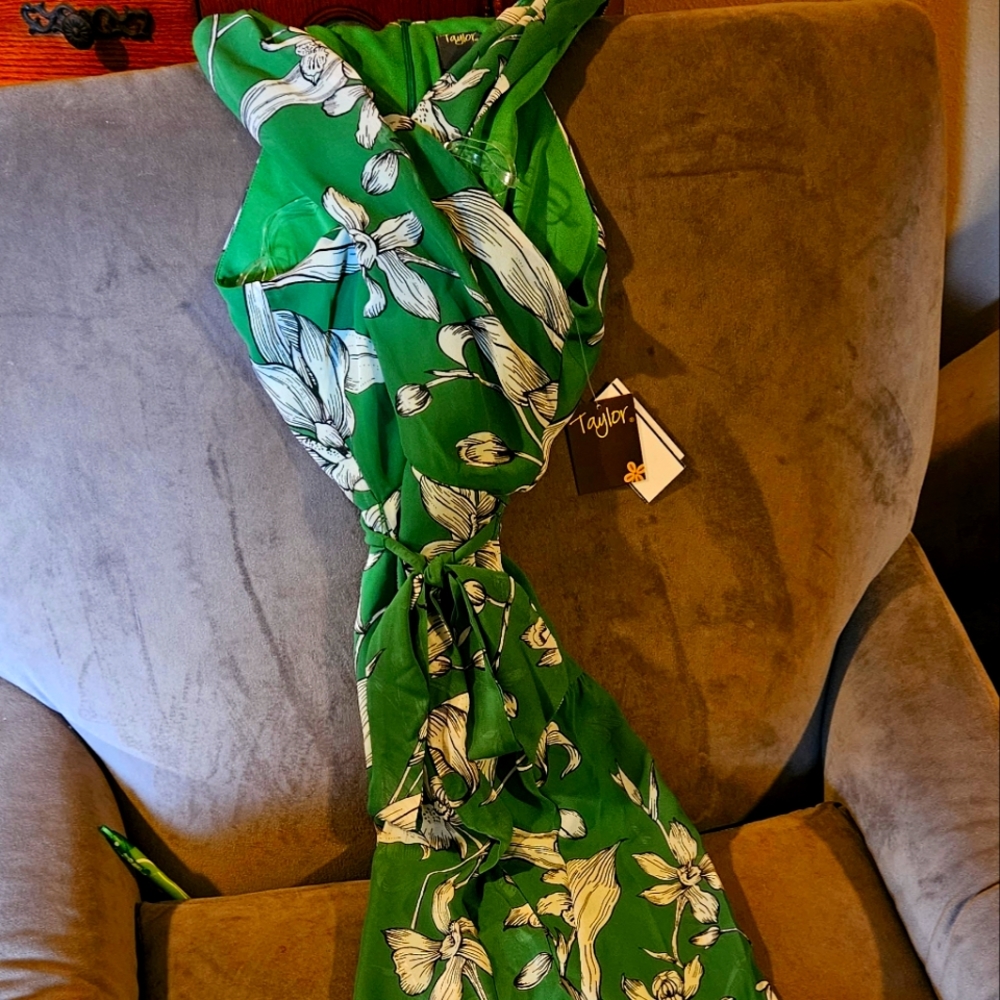 Ladies Taylor NWT Green Halter Maxi Dress Sz8
